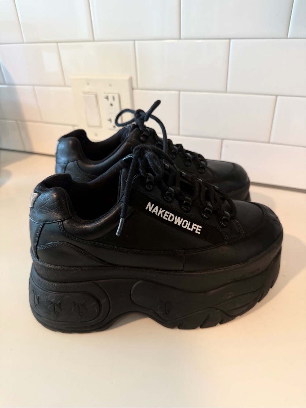 Naked Wolfe Black Chunky Platform Sneakers